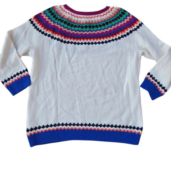 Talbots Womens XL Sweater Cream Fair Isle Pink Blue Wool Nylon 3/4 Sleeve - Picture 2 of 9